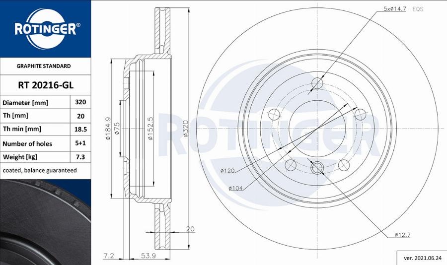 Rotinger RT 20216-GL - Тормозной диск autospares.lv