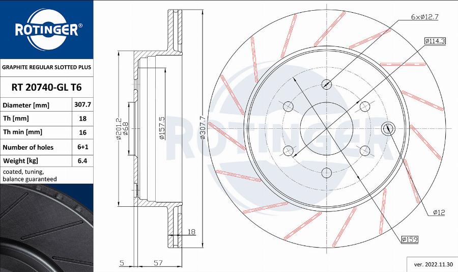 Rotinger RT 20740-GL T6 - Тормозной диск autospares.lv