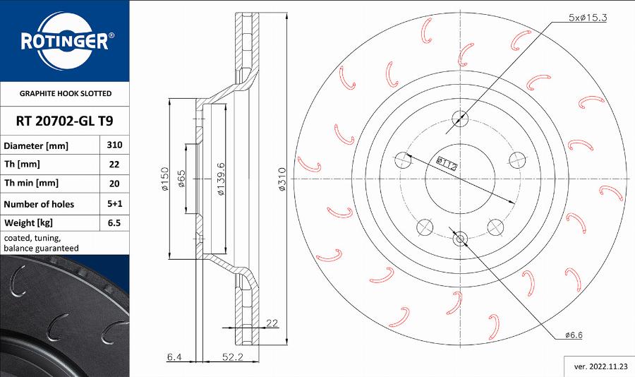 Rotinger RT 20702-GL T9 - Тормозной диск autospares.lv