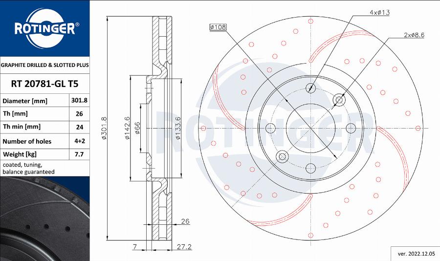 Rotinger RT 20781-GL T5 - Тормозной диск autospares.lv