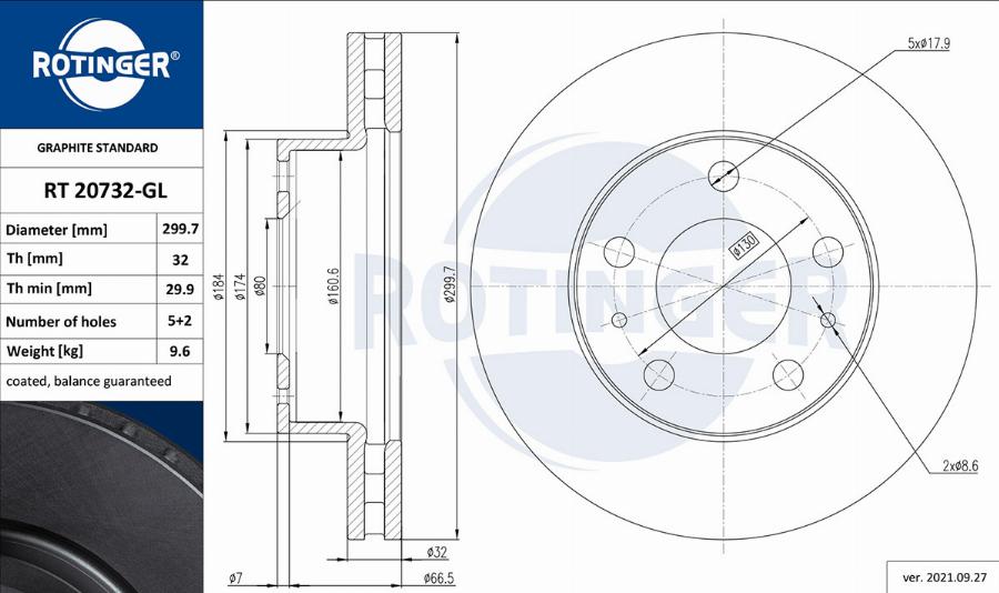 Rotinger RT 20732-GL - Тормозной диск autospares.lv