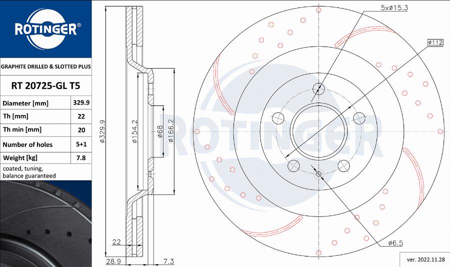 Rotinger RT 20725-GL T5 - Тормозной диск autospares.lv