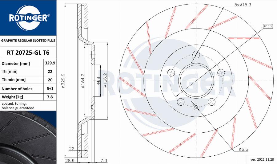 Rotinger RT 20725-GL T6 - Тормозной диск autospares.lv