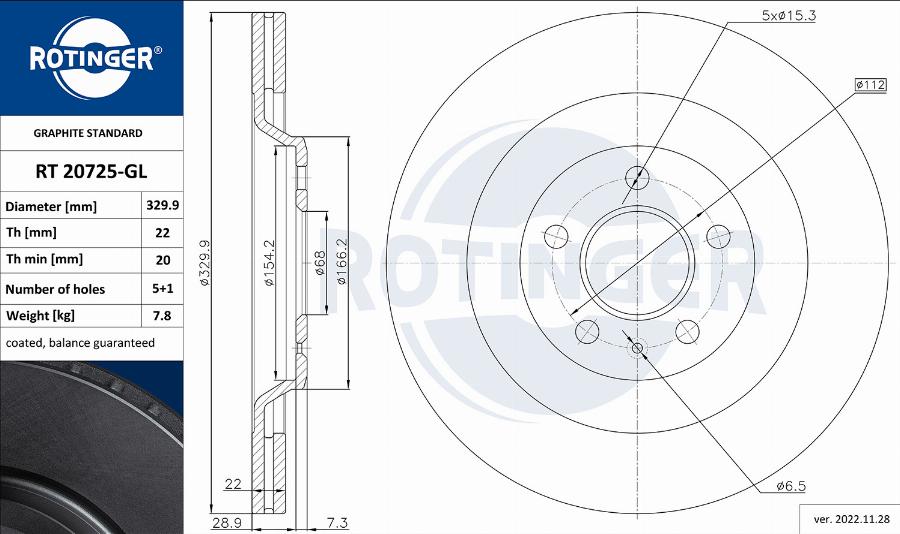 Rotinger RT 20725-GL - Тормозной диск autospares.lv