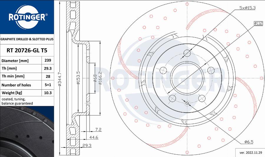 Rotinger RT 20726-GL T5 - Тормозной диск autospares.lv