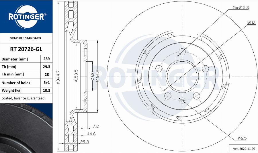 Rotinger RT 20726-GL - Тормозной диск autospares.lv