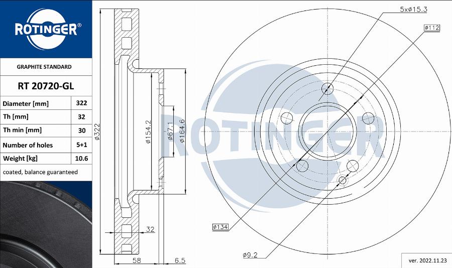 Rotinger RT 20720-GL - Тормозной диск autospares.lv