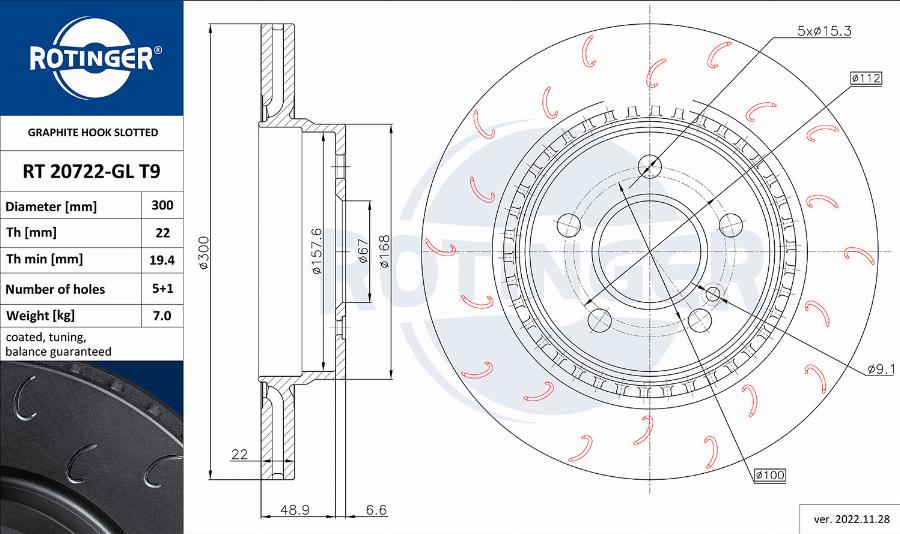 Rotinger RT 20722-GL T9 - Тормозной диск autospares.lv