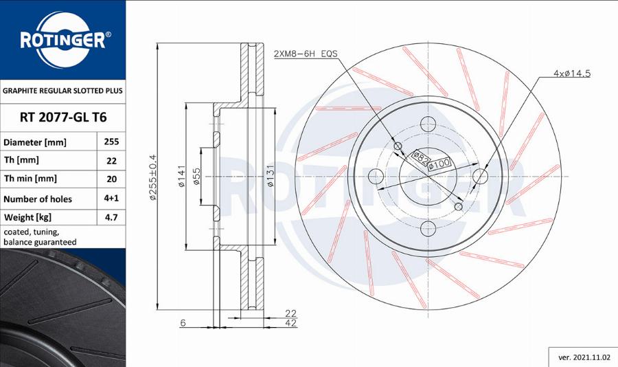 Rotinger RT 2077-GL T6 - Тормозной диск autospares.lv