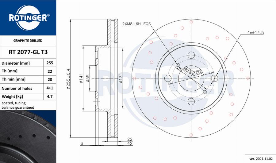 Rotinger RT 2077-GL T3 - Тормозной диск autospares.lv