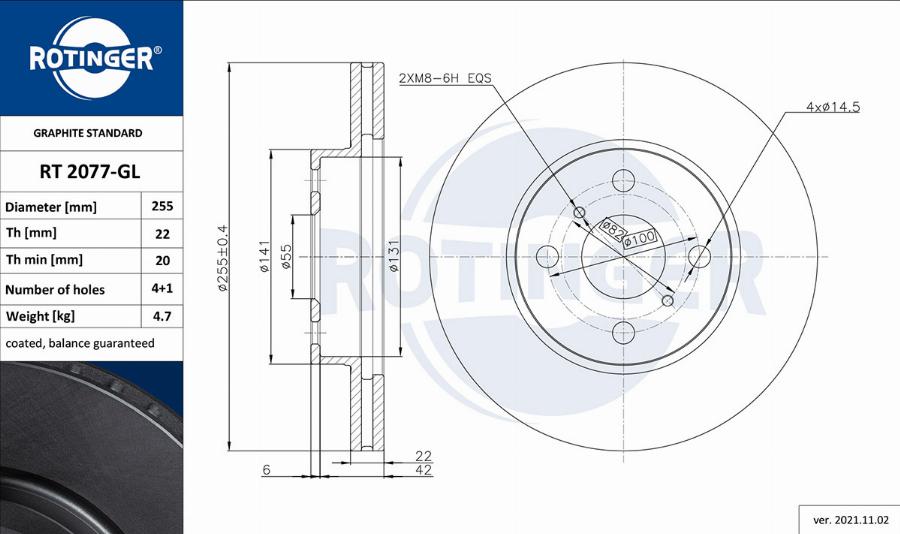 Rotinger RT 2077-GL - Тормозной диск autospares.lv