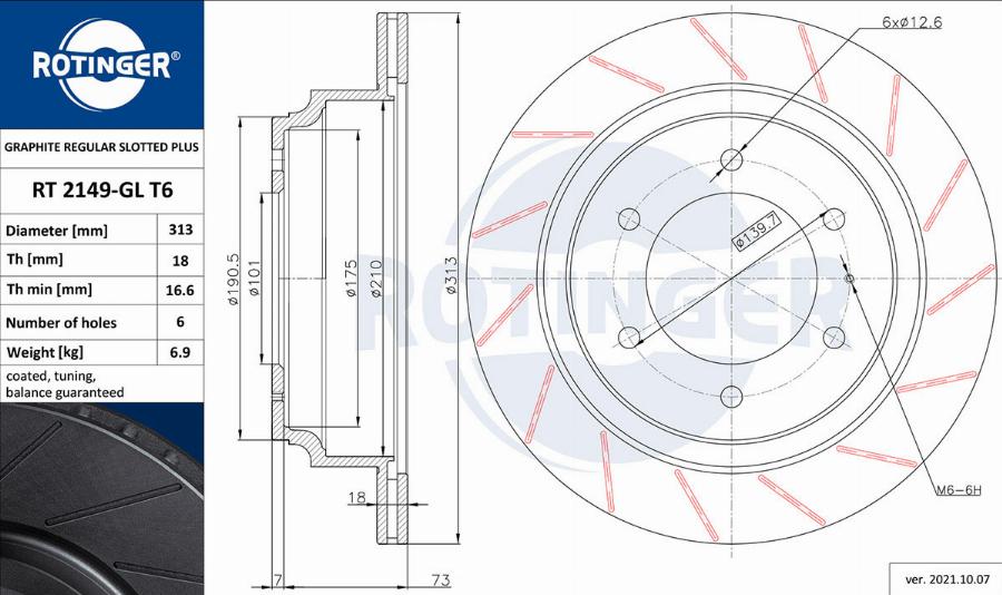 Rotinger RT 2149-GL T6 - Тормозной диск autospares.lv