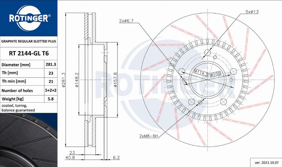 Rotinger RT 2144-GL T6 - Тормозной диск autospares.lv