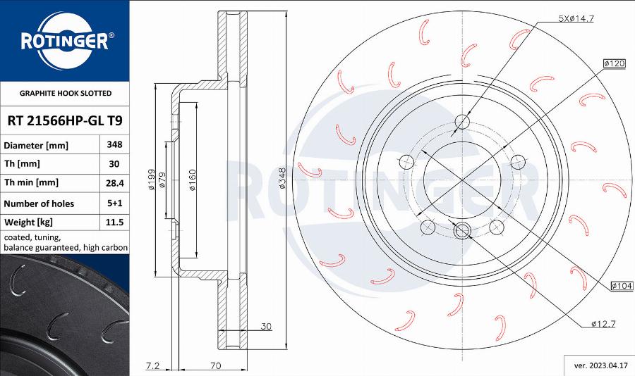 Rotinger RT 21566HP-GL T9 - Тормозной диск autospares.lv