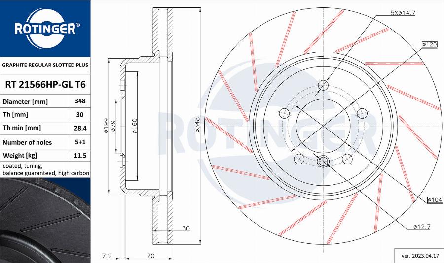 Rotinger RT 21566HP-GL T6 - Тормозной диск autospares.lv