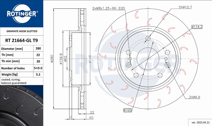 Rotinger RT 21664-GL T9 - Тормозной диск autospares.lv