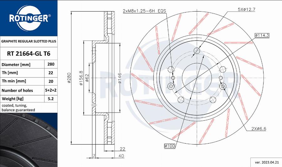 Rotinger RT 21664-GL T6 - Тормозной диск autospares.lv