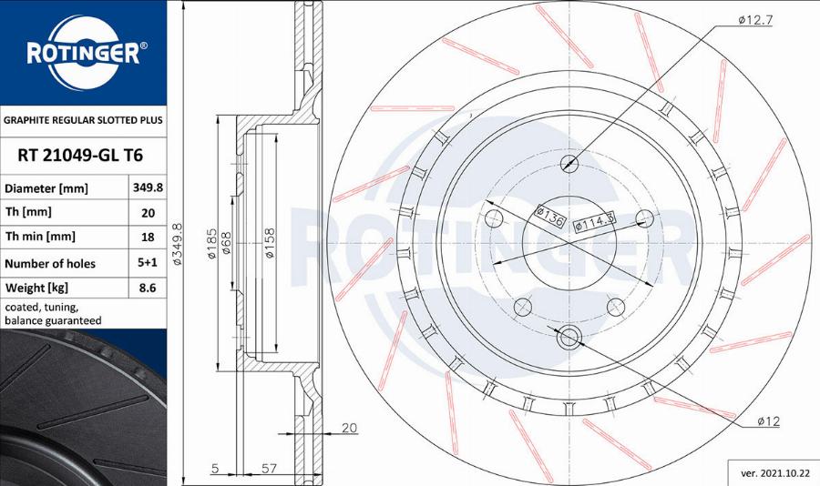 Rotinger RT 21049-GL T6 - Тормозной диск autospares.lv