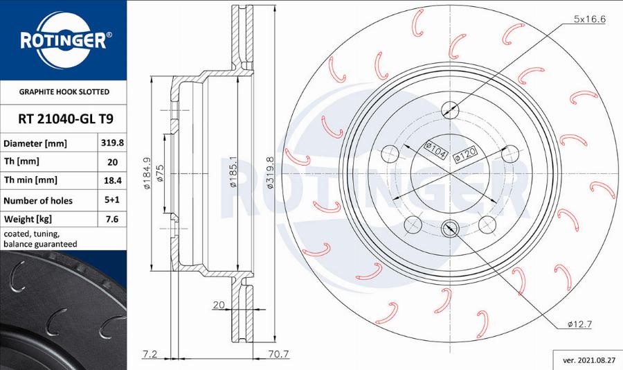 Rotinger RT 21040-GL T9 - Тормозной диск autospares.lv