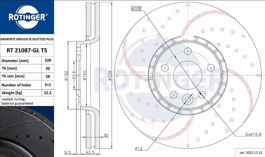 Rotinger RT 21087-GL T5 - Тормозной диск autospares.lv