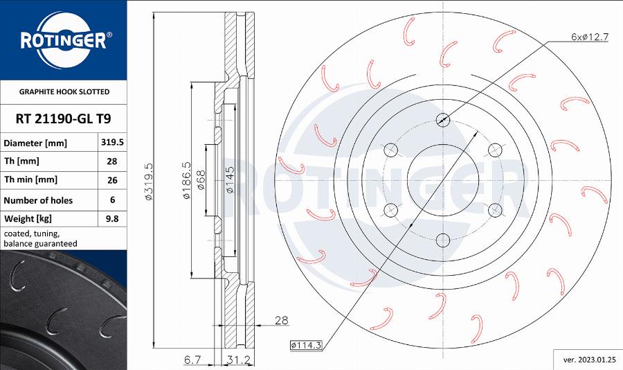 Rotinger RT 21190-GL T9 - Тормозной диск autospares.lv