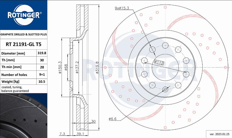 Rotinger RT 21191-GL T5 - Тормозной диск autospares.lv