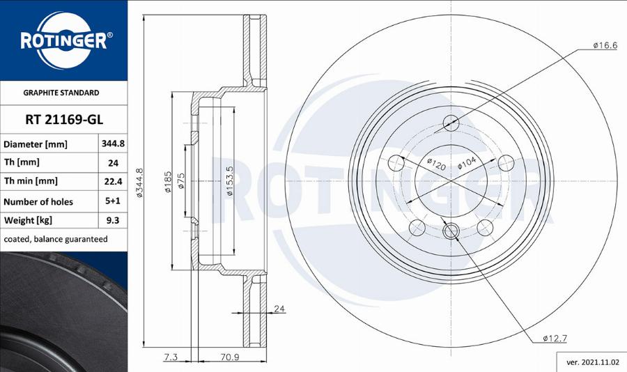 Rotinger RT 21169-GL - Тормозной диск autospares.lv