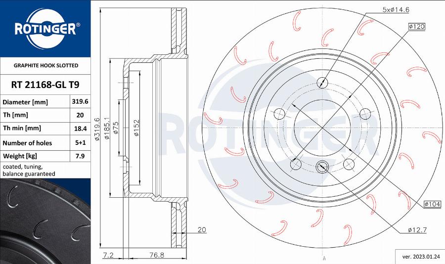 Rotinger RT 21168-GL T9 - Тормозной диск autospares.lv