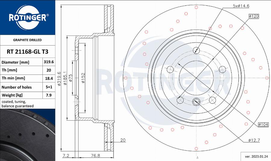 Rotinger RT 21168-GL T3 - Тормозной диск autospares.lv