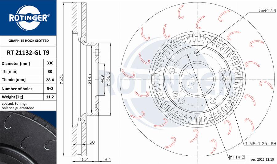 Rotinger RT 21132-GL T9 - Тормозной диск autospares.lv