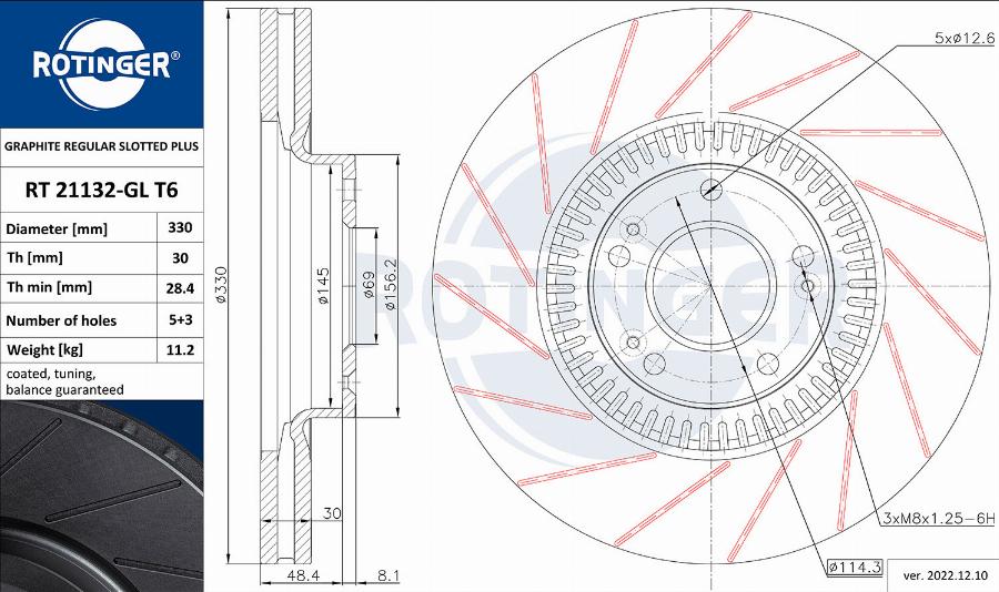 Rotinger RT 21132-GL T6 - Тормозной диск autospares.lv