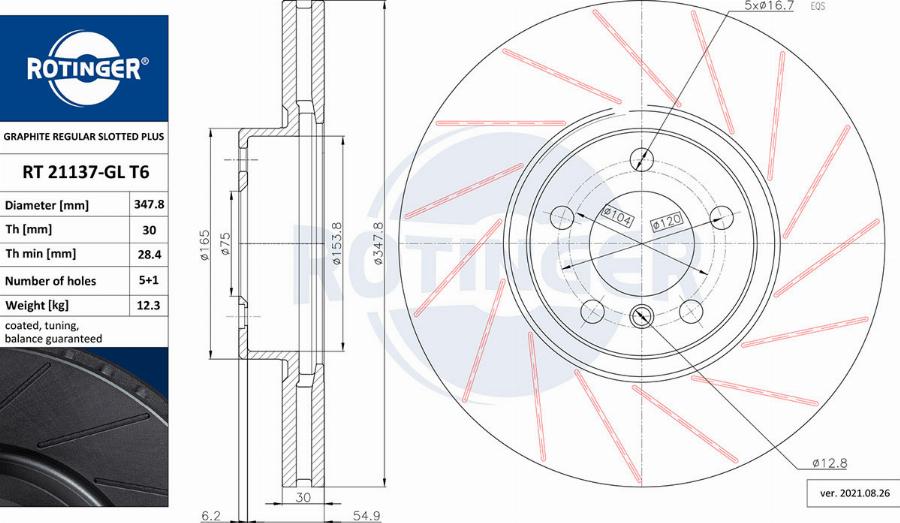 Rotinger RT 21137-GL T6 - Тормозной диск autospares.lv