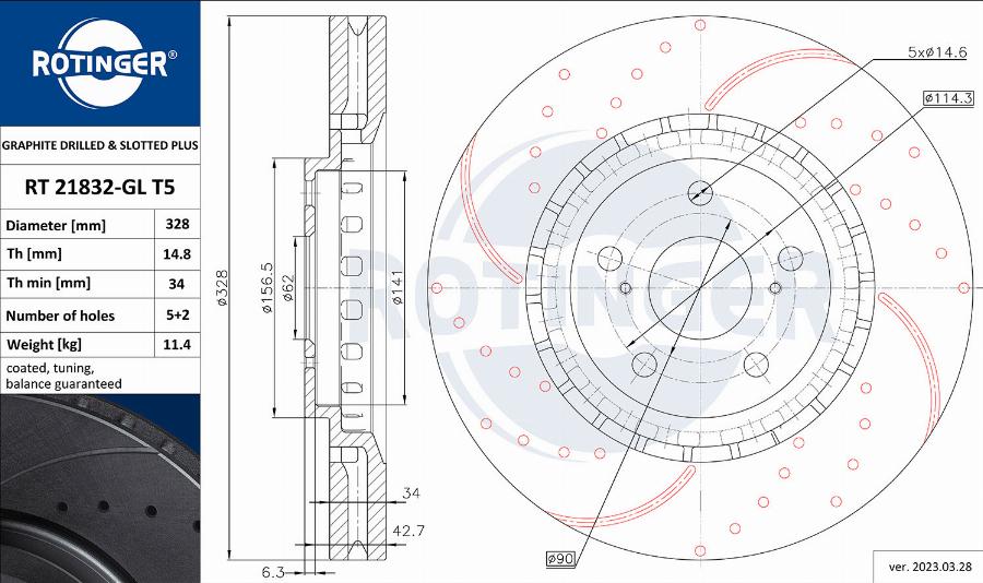 Rotinger RT 21832-GL T5 - Тормозной диск autospares.lv