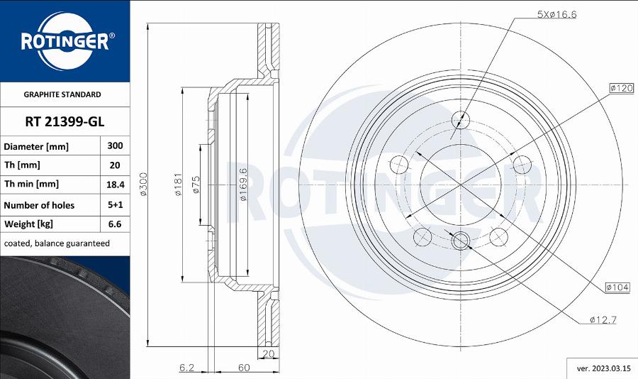 Rotinger RT 21399-GL - Тормозной диск autospares.lv