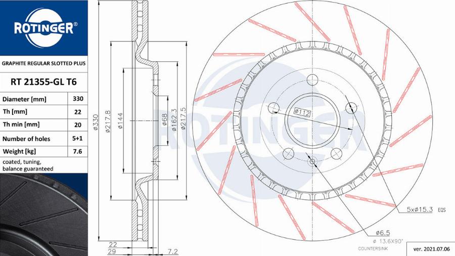 Rotinger RT 21355-GL T6 - Тормозной диск autospares.lv