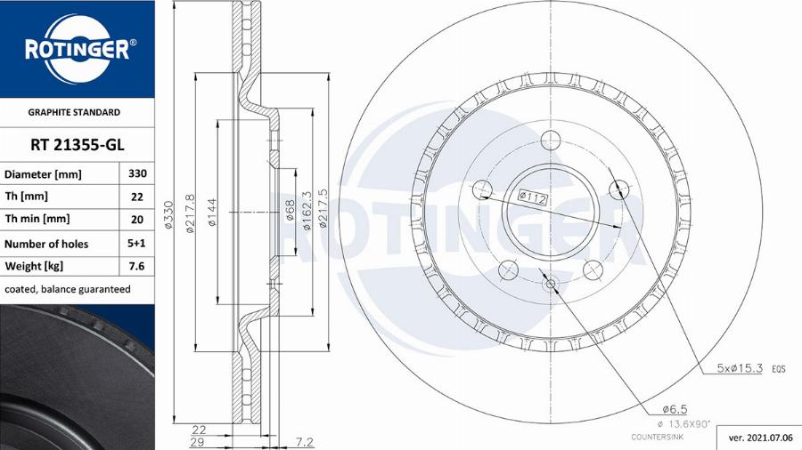 Rotinger RT 21355-GL - Тормозной диск autospares.lv