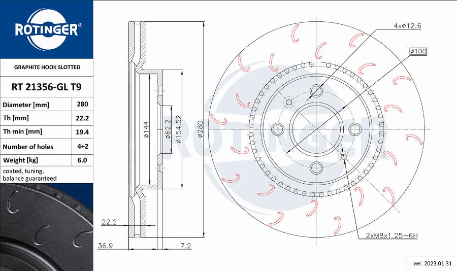 Rotinger RT 21356-GL T9 - Тормозной диск autospares.lv