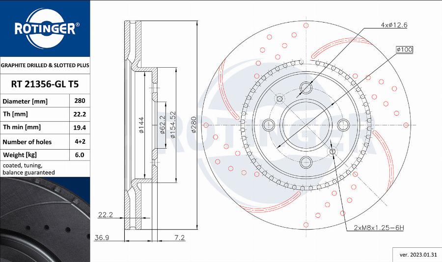 Rotinger RT 21356-GL T5 - Тормозной диск autospares.lv