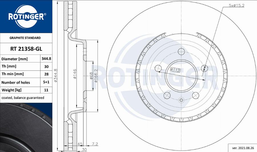 Rotinger RT 21358-GL - Тормозной диск autospares.lv