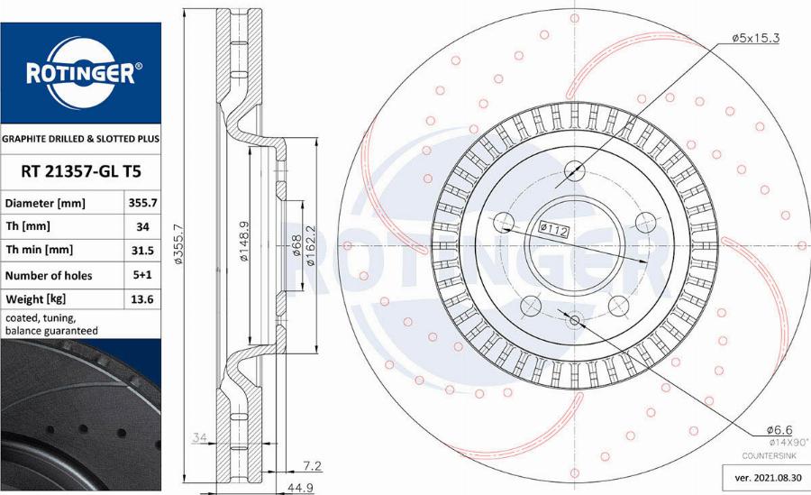 Rotinger RT 21357-GL T5 - Тормозной диск autospares.lv