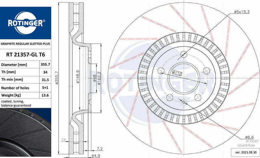 Rotinger RT 21357-GL T6 - Тормозной диск autospares.lv