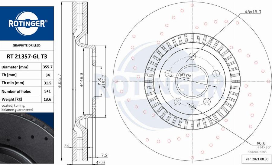 Rotinger RT 21357-GL T3 - Тормозной диск autospares.lv