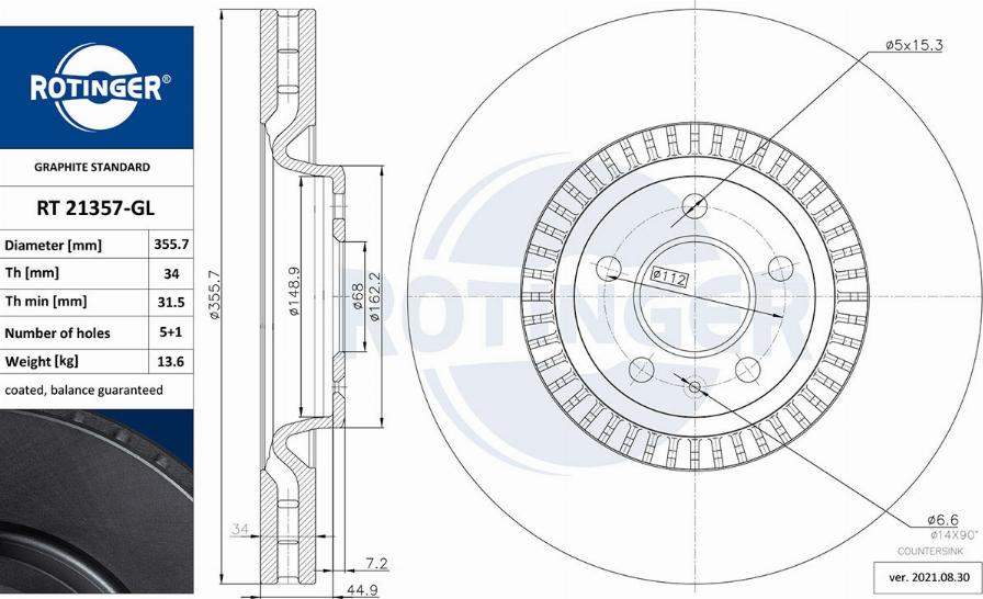 Rotinger RT 21357-GL - Тормозной диск autospares.lv