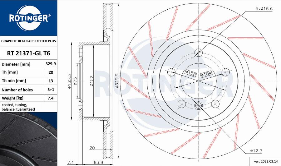 Rotinger RT 21371-GL T6 - Тормозной диск autospares.lv