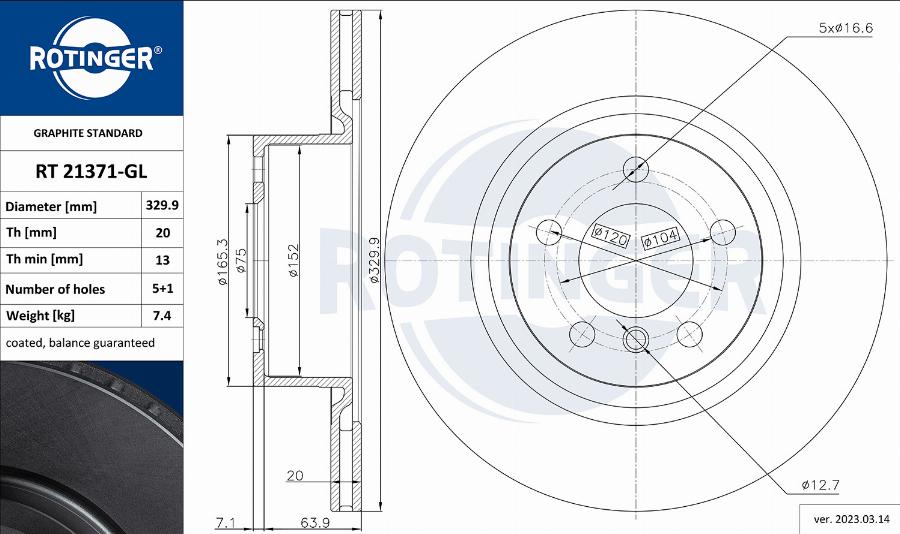 Rotinger RT 21371-GL - Тормозной диск autospares.lv