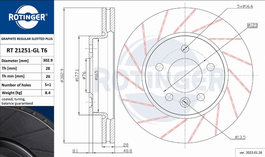 Rotinger RT 21251-GL T6 - Тормозной диск autospares.lv