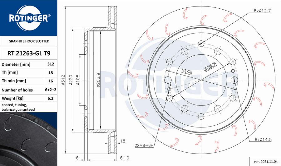 Rotinger RT 21263-GL T9 - Тормозной диск autospares.lv