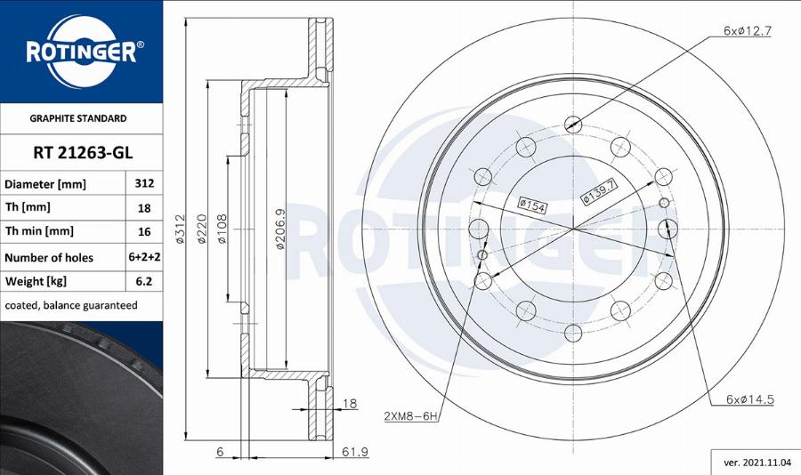 Rotinger RT 21263-GL - Тормозной диск autospares.lv