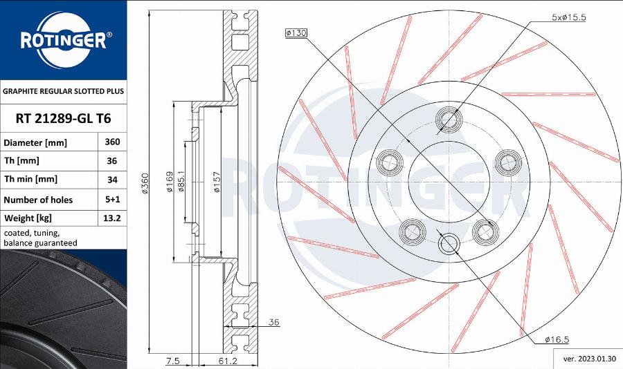 Rotinger RT 21289-GL T6 - Тормозной диск autospares.lv