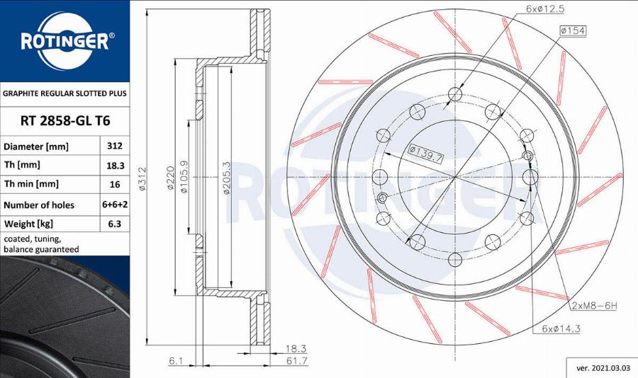 Rotinger RT 2858-GL T6 - Тормозной диск autospares.lv